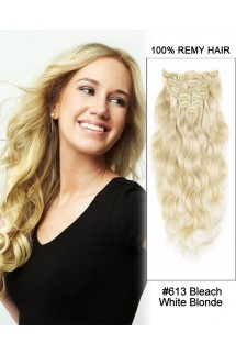 16” #613 Bleach White Blonde 7pcs Body Wave Remy Hair Clip in Hair Extensions 16” #613 Bleach White Blonde 7pcs Body Wave Remy Hair Clip in Hair Extensions